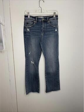 Kancan Jeans Womens 26 High Rise Cropped Bootcut Distressed Rip Knee Casual